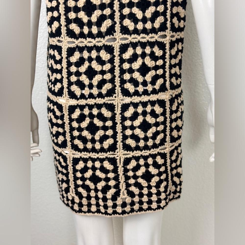 VICI Solana Patchwork Crochet Mini Cover Up Dress Black Ivory Sz X-Large E25 - Picture 13 of 15